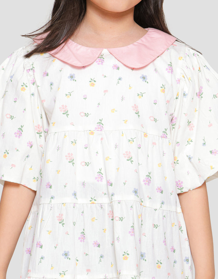 Little M Floral Smock Kerah Midi Dress Anak Perempuan