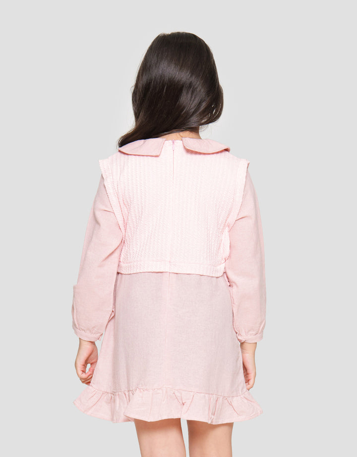 Little M Woven Combination Knit Collar Flower Patch Midi Dress for Girls