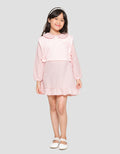 Little M Woven Combination Knit Collar Flower Patch Midi Dress for Girls
