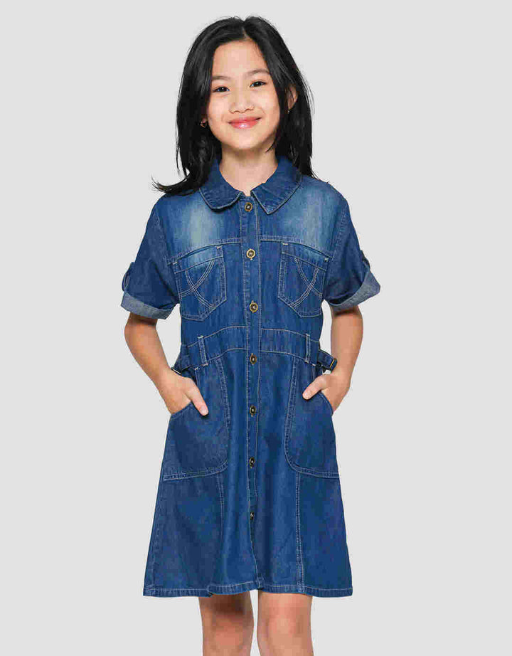 Little M Safari Denim Midi Dress Anak Perempuan
