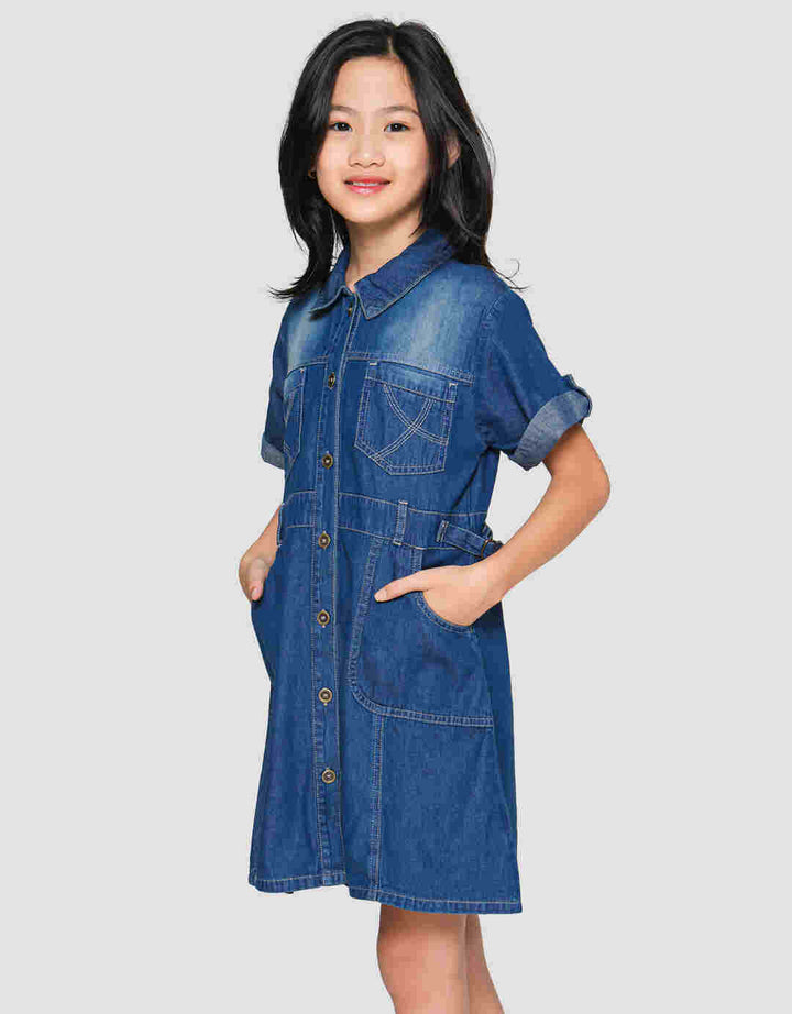 Little M Safari Denim Midi Dress Anak Perempuan