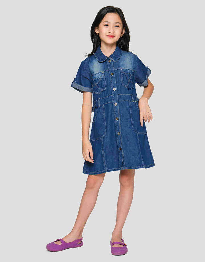 Little M Safari Denim Midi Dress Anak Perempuan