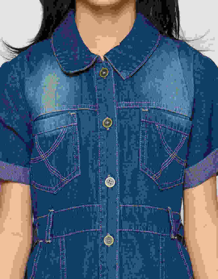 Little M Safari Denim Midi Dress Anak Perempuan
