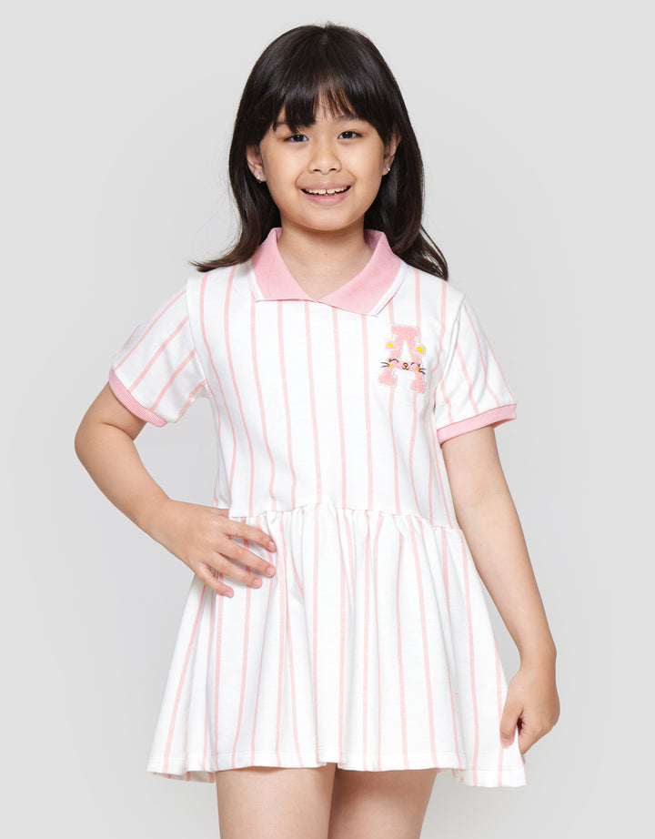 Little M Salur Bordir Dress Lengan Pendek Anak Perempuan
