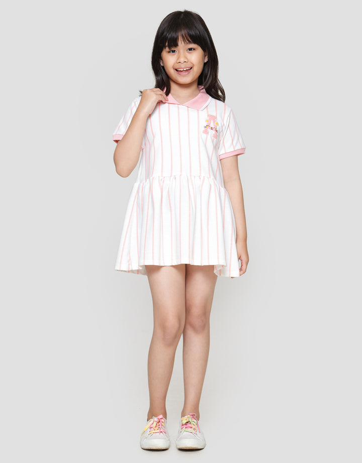 Little M Salur Bordir Dress Lengan Pendek Anak Perempuan
