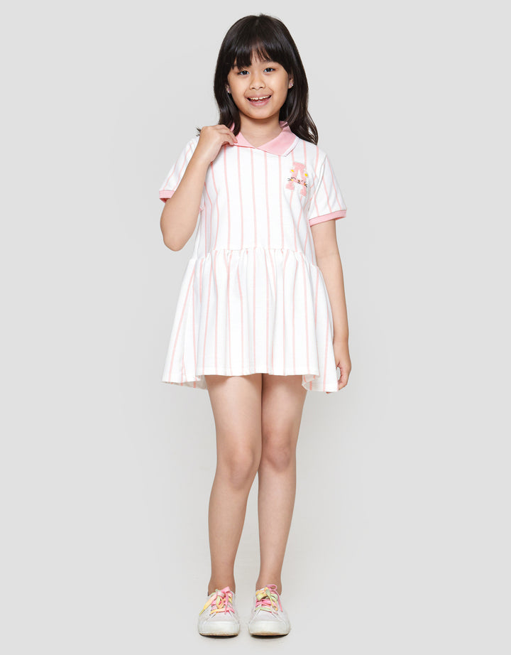 Little M Salur Bordir Dress Lengan Pendek Anak Perempuan