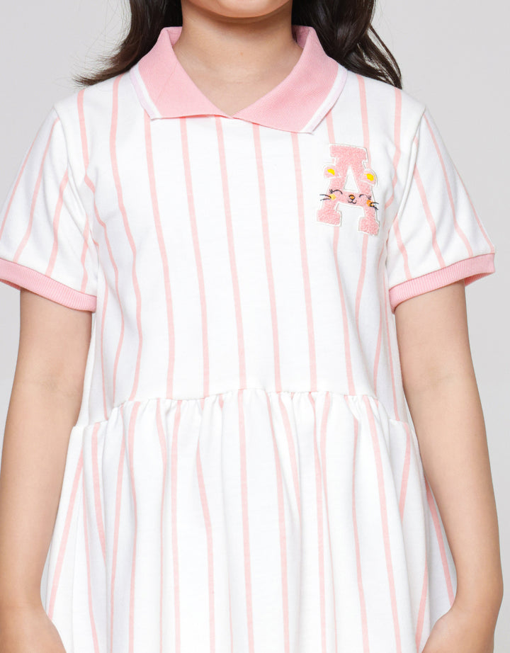 Little M Salur Bordir Dress Lengan Pendek Anak Perempuan