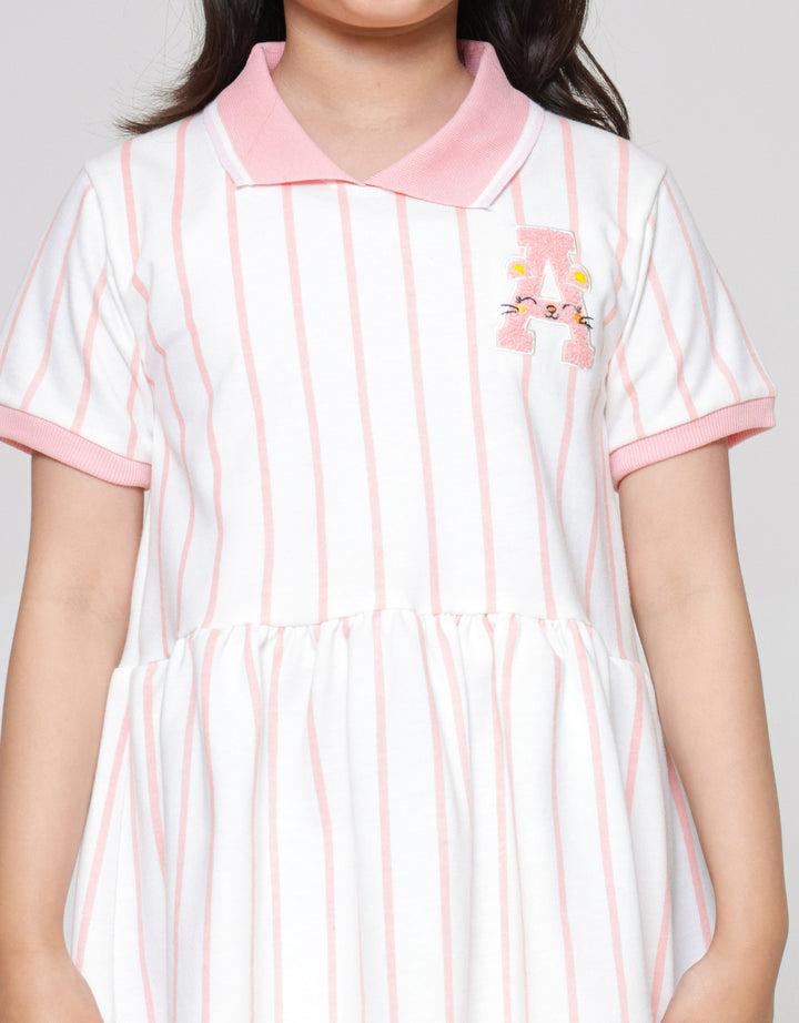 Little M Salur Bordir Dress Lengan Pendek Anak Perempuan