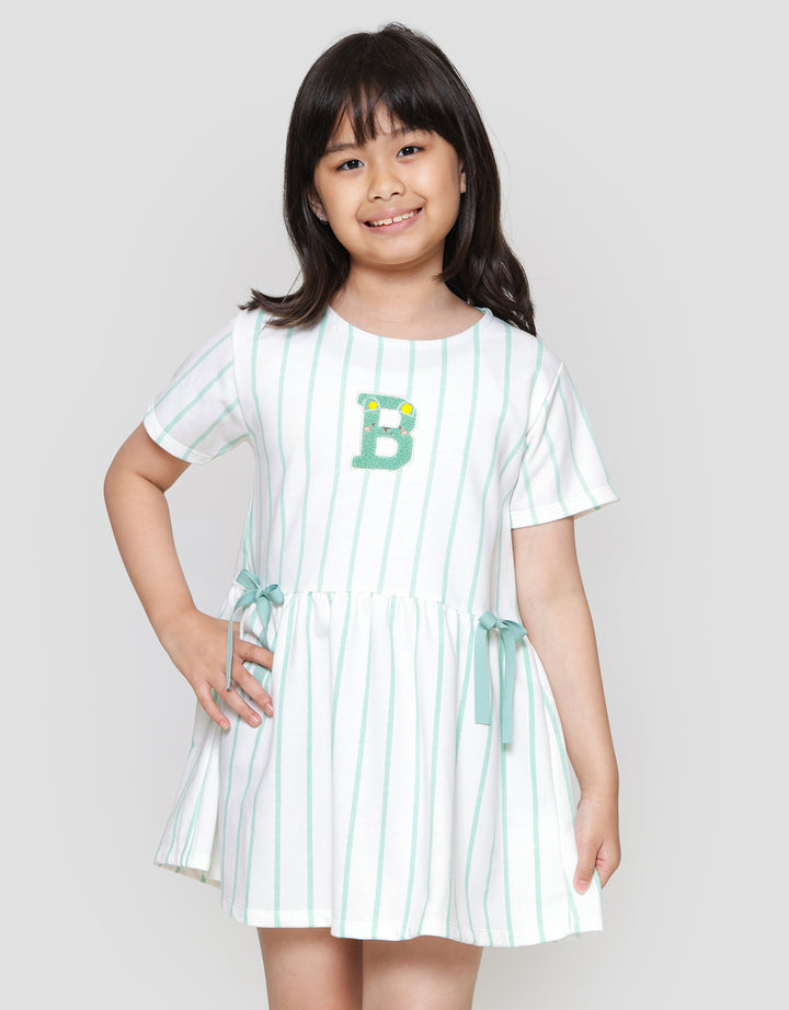 Little M Salur Bordir Dress Lengan Pendek Anak Perempuan