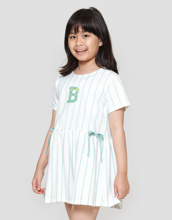 Little M Salur Bordir Dress Lengan Pendek Anak Perempuan