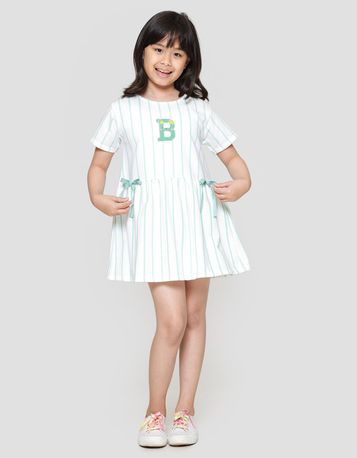 Little M Salur Bordir Dress Lengan Pendek Anak Perempuan