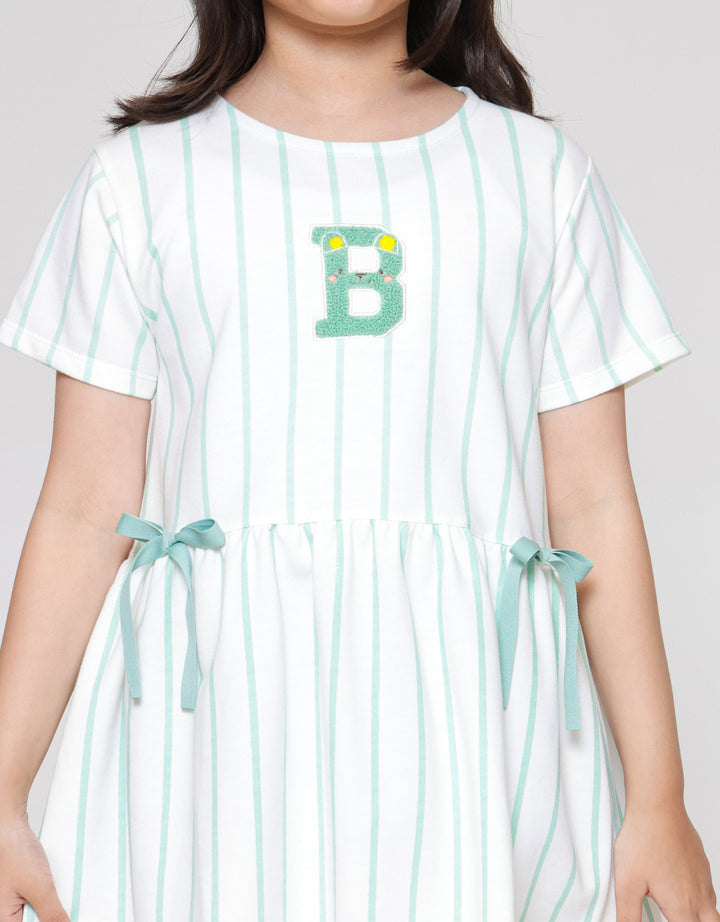 Little M Salur Bordir Dress Lengan Pendek Anak Perempuan