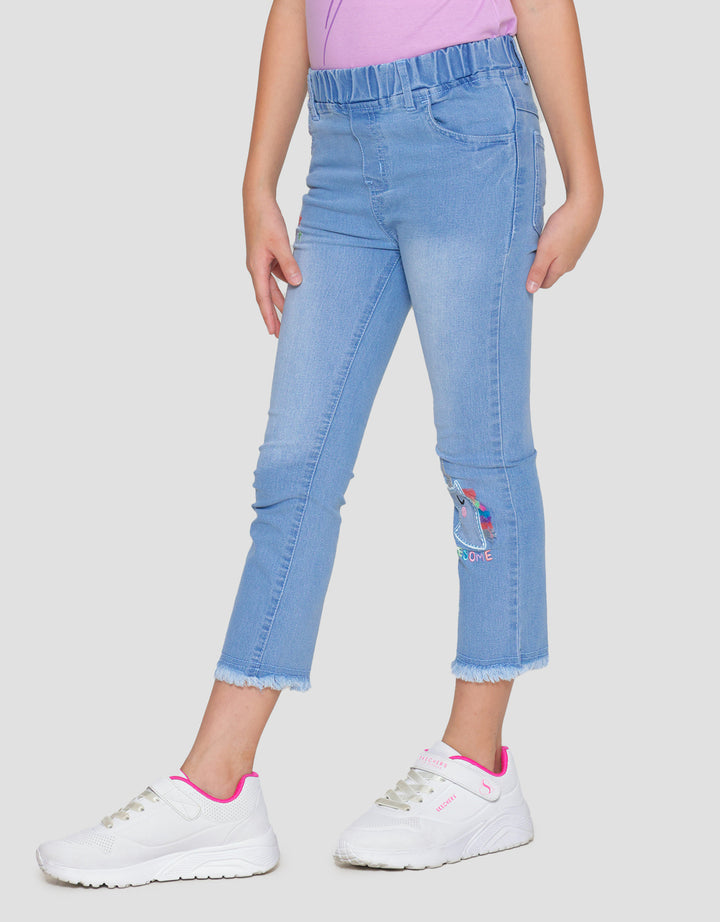 Little M Bordir Aplikasi Unicorn Tassle Jegging Denim Anak Perempuan