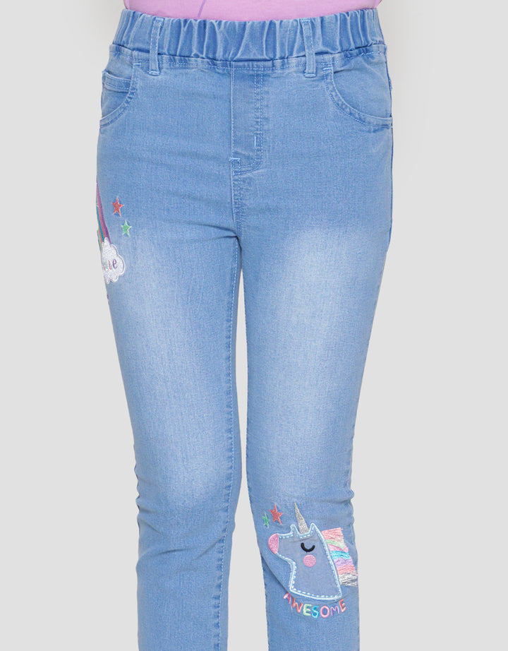 Little M Bordir Aplikasi Unicorn Tassle Jegging Denim Anak Perempuan