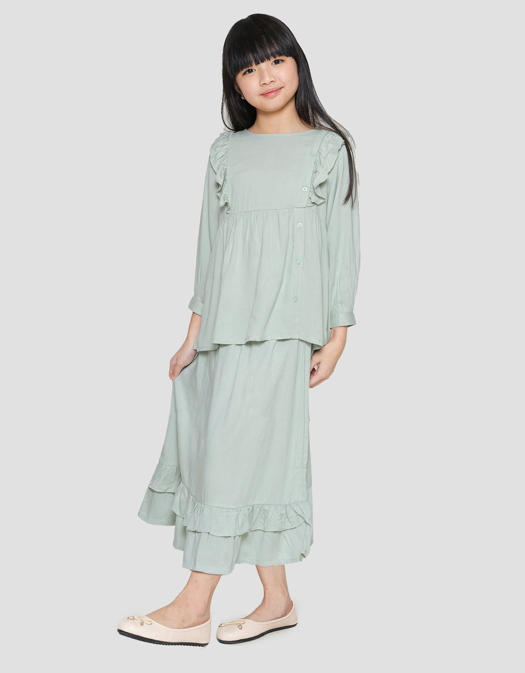 Little M Ruffle Top Long Skirt Baju Set Anak Perempuan