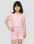 Little M Tekstur Stretch Ruffle Pakaian Set Anak Perempuan