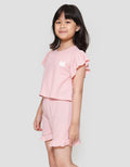 Little M Tekstur Stretch Ruffle Pakaian Set Anak Perempuan