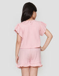 Little M Tekstur Stretch Ruffle Pakaian Set Anak Perempuan