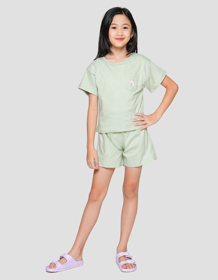 Little M Kantong Bordir Rabbit Baju Set Anak Perempuan