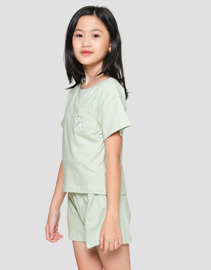 Little M Kantong Bordir Rabbit Baju Set Anak Perempuan