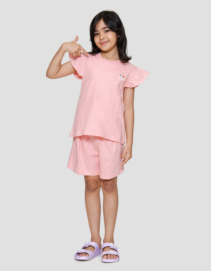 Little M Ruffle Bordir Dool Pakaian Setelan Anak Perempuan