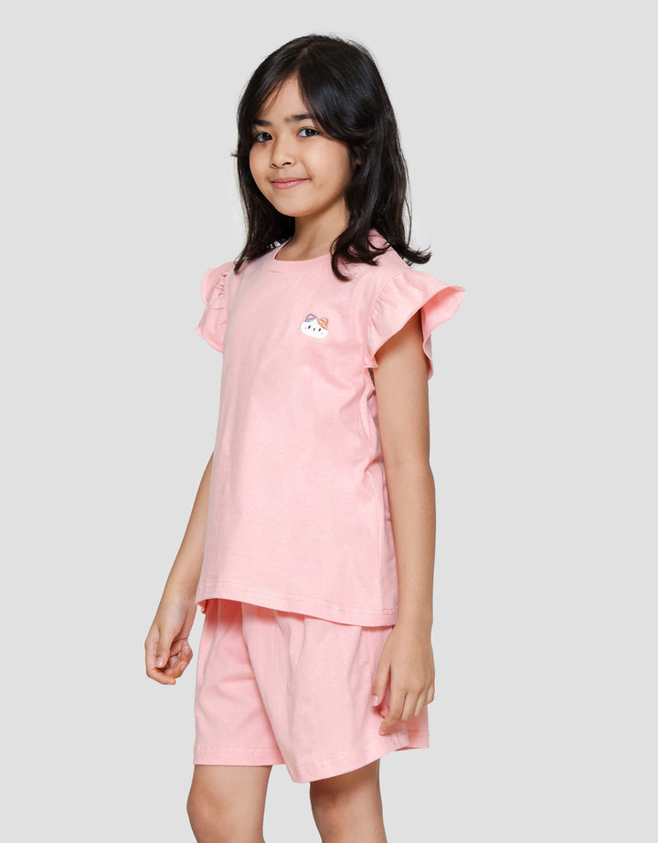 Little M Ruffle Bordir Dool Pakaian Setelan Anak Perempuan