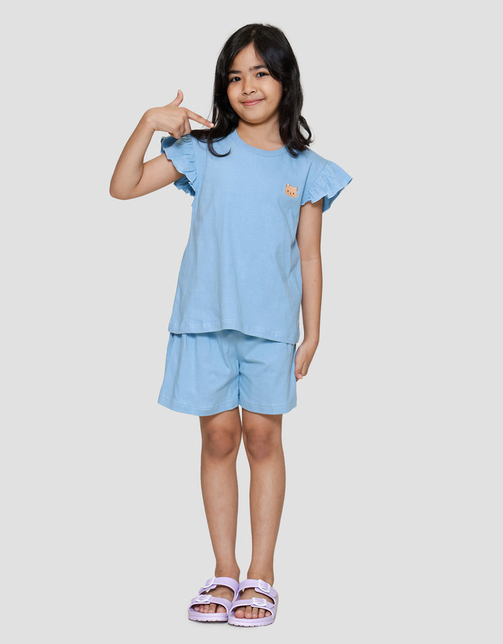 Little M Ruffle Bordir Pakaian Setelan Anak Perempuan