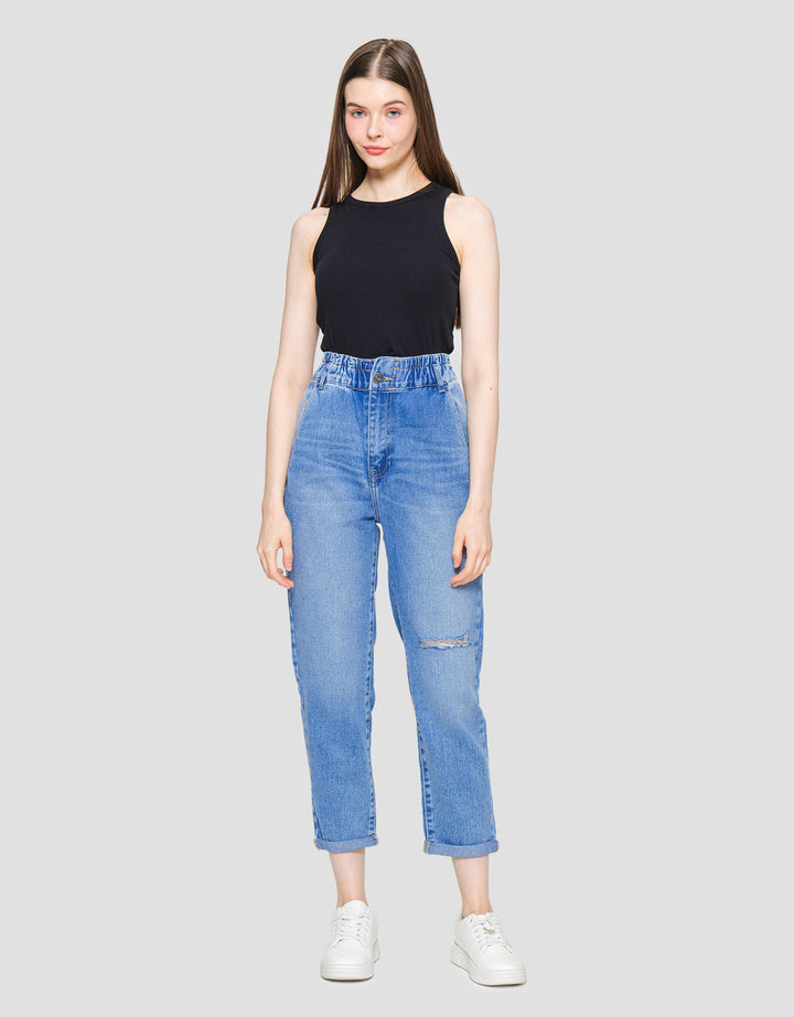 Nevada Denim Slouchy Ripped Celana Panjang Denim Wanita