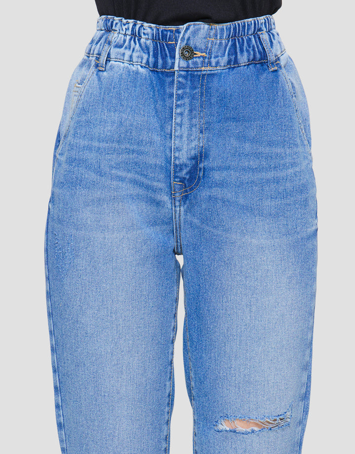 Nevada Denim Slouchy Ripped Celana Panjang Denim Wanita