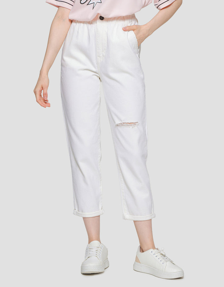 Nevada Denim Slouchy Ripped Celana Panjang Denim Wanita