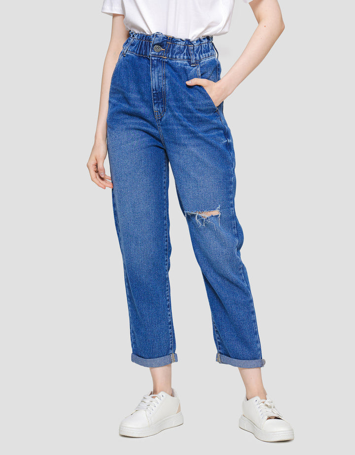 Nevada Denim Slouchy Ripped Celana Panjang Denim Wanita