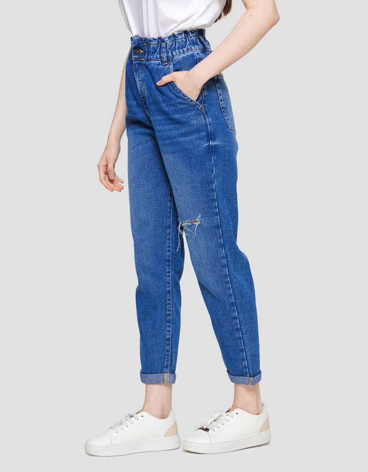 Nevada Denim Slouchy Ripped Celana Panjang Denim Wanita