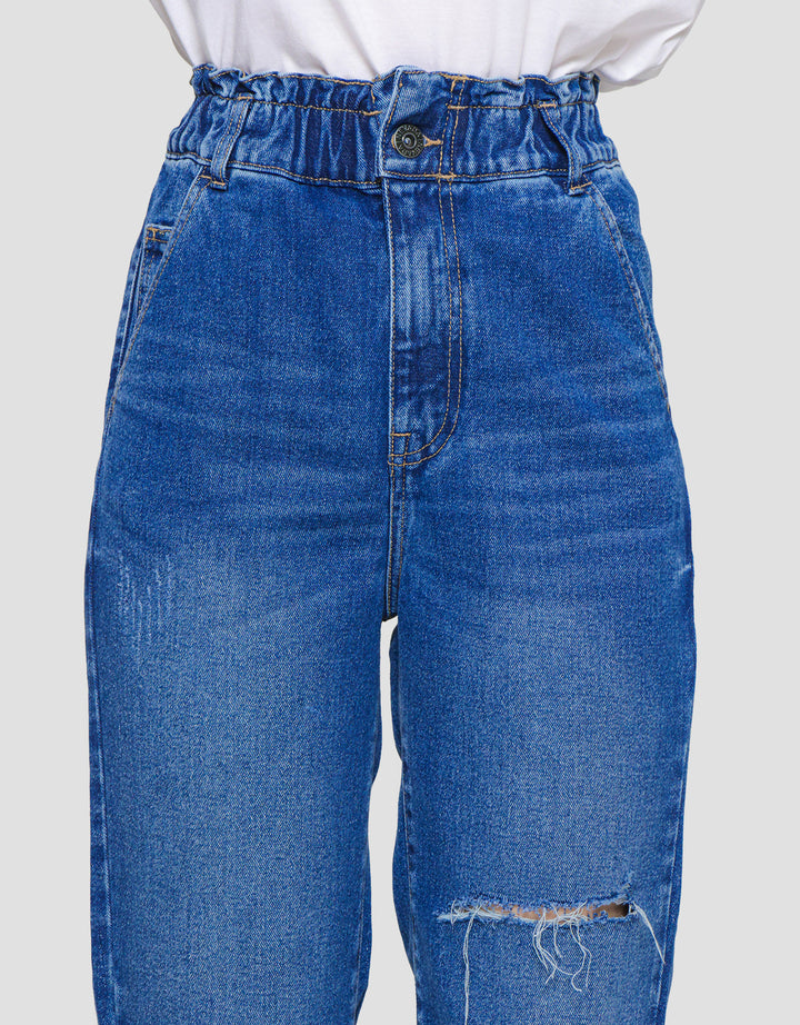 Nevada Denim Slouchy Ripped Celana Panjang Denim Wanita