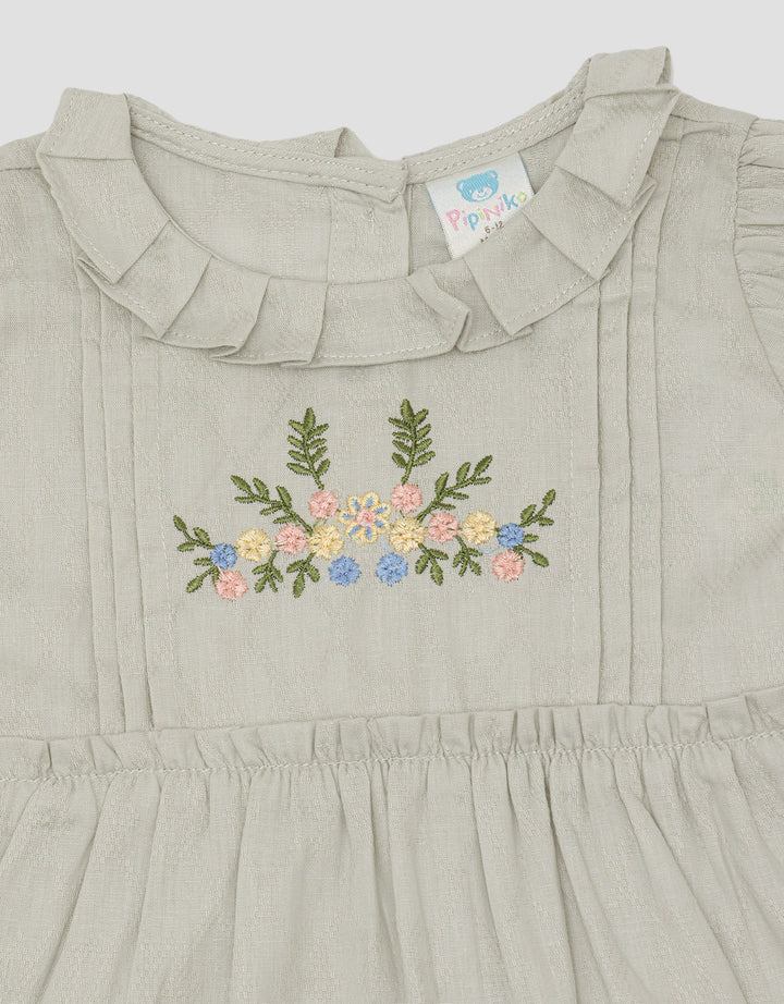 Pipiniko Pleated Ruffle Neck Blouse for Girls