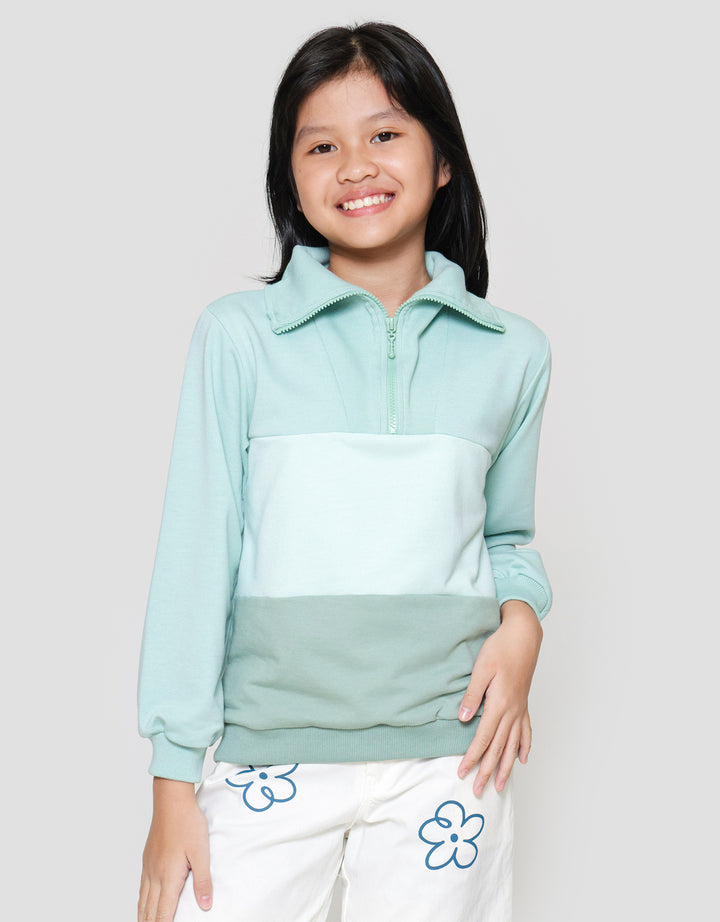 Nevada Gradasi Solid Zip Up Collar Sweater Anak Perempuan