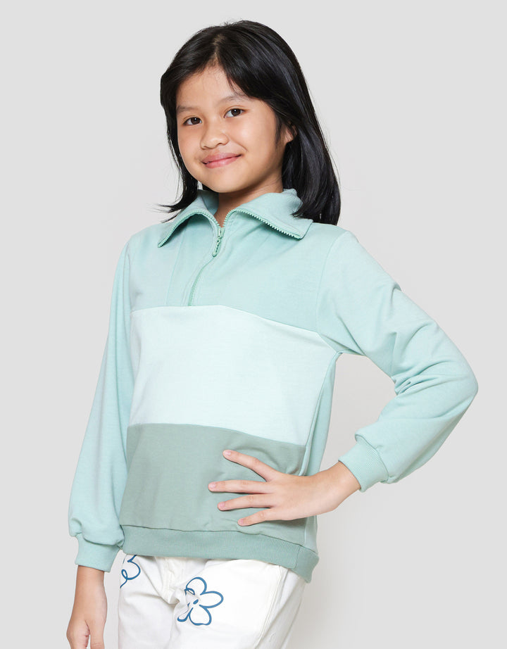 Nevada Gradasi Solid Zip Up Collar Sweater Anak Perempuan