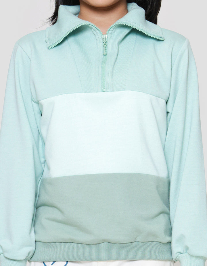 Nevada Gradasi Solid Zip Up Collar Sweater Anak Perempuan