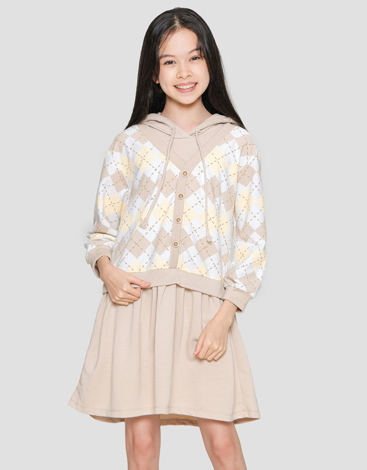 Nevada Diamond Print Dress Hoodie Anak Perempuan