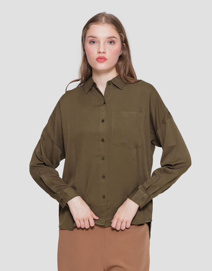 Connexion Rayon Button Back Kemeja Wanita