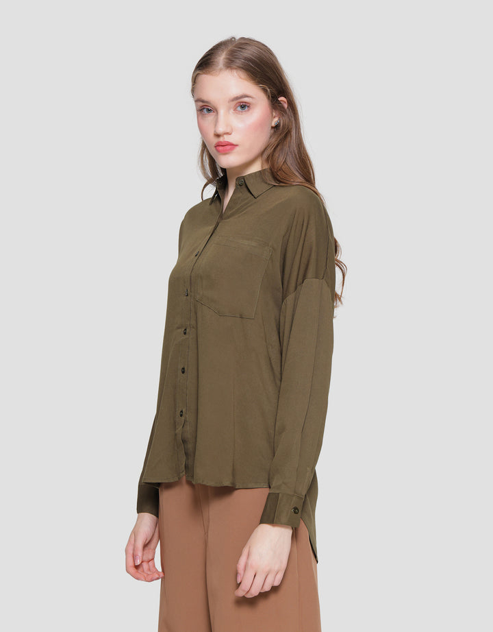 Connexion Rayon Button Back Kemeja Wanita