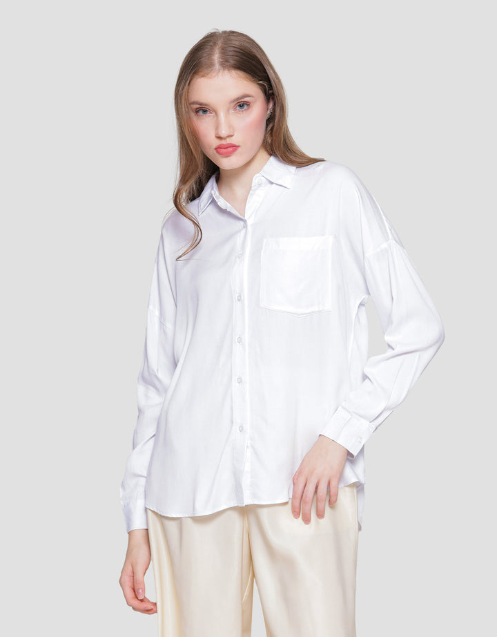 Connexion Rayon Button Back Kemeja Wanita