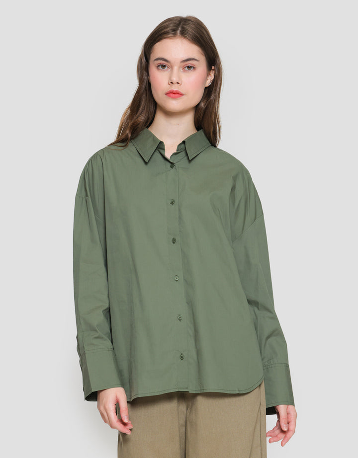 Connexion Plain Look Button Kemeja Lengan Panjang Wanita