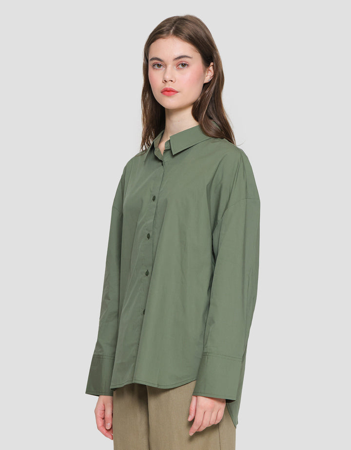 Connexion Plain Look Button Kemeja Lengan Panjang Wanita