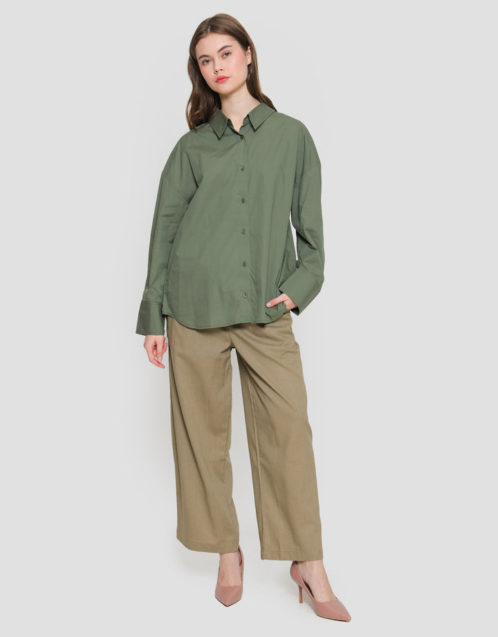 Connexion Plain Look Button Kemeja Lengan Panjang Wanita