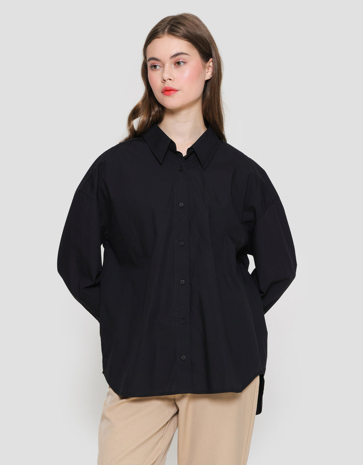 Connexion Plain Look Button Kemeja Lengan Panjang Wanita