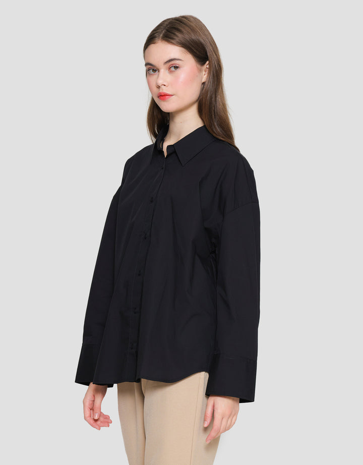 Connexion Plain Look Button Kemeja Lengan Panjang Wanita