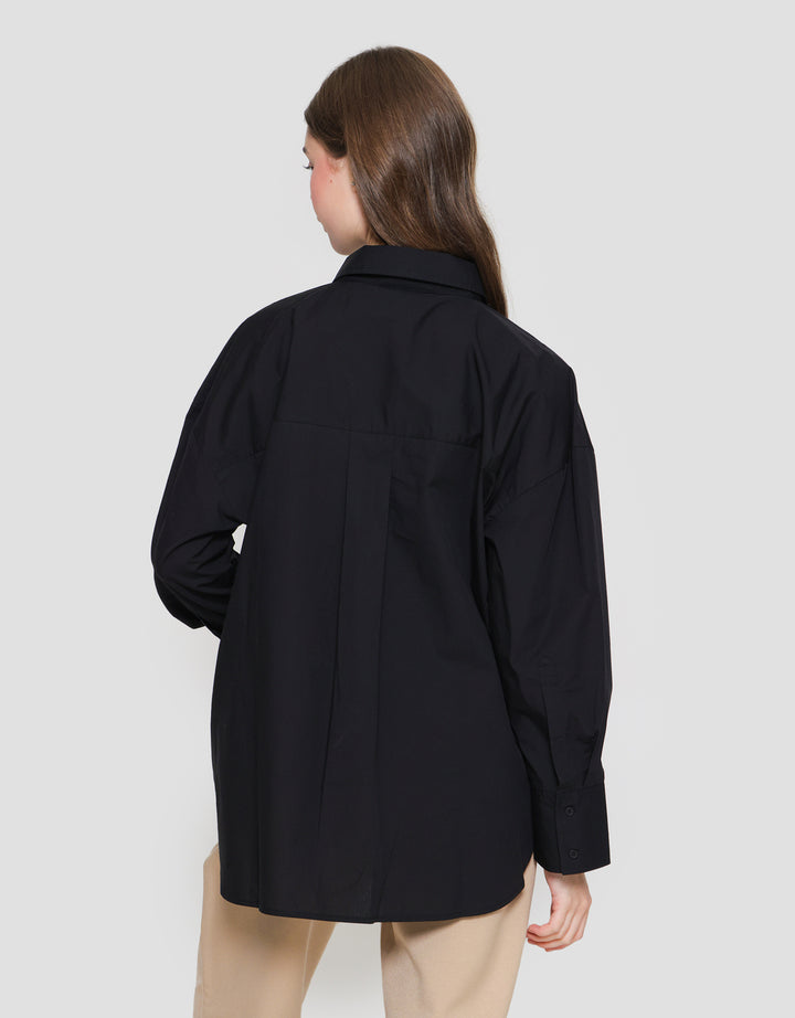 Connexion Plain Look Button Kemeja Lengan Panjang Wanita