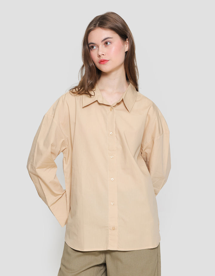 Connexion Plain Look Button Kemeja Lengan Panjang Wanita