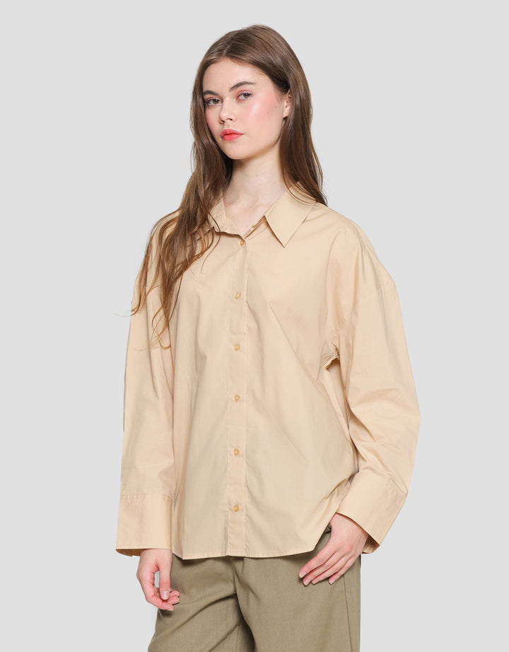 Connexion Plain Look Button Kemeja Lengan Panjang Wanita