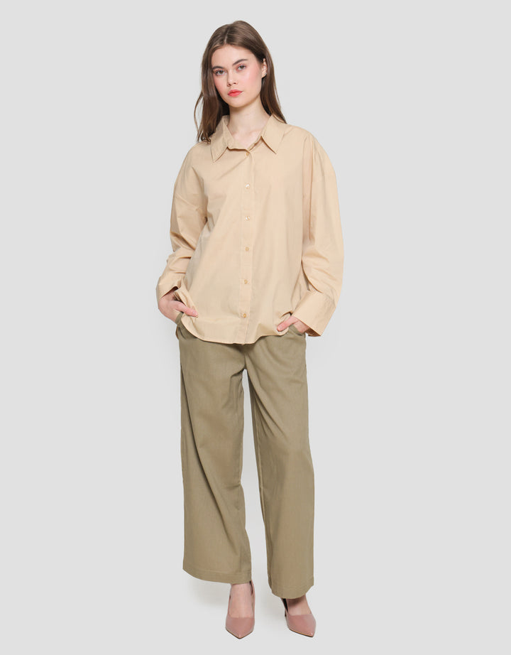 Connexion Plain Look Button Kemeja Lengan Panjang Wanita